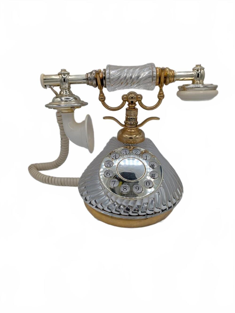 Vintage Clear Acrylic Push Button Desk Telephone Gold Tone Trim Retro Decor